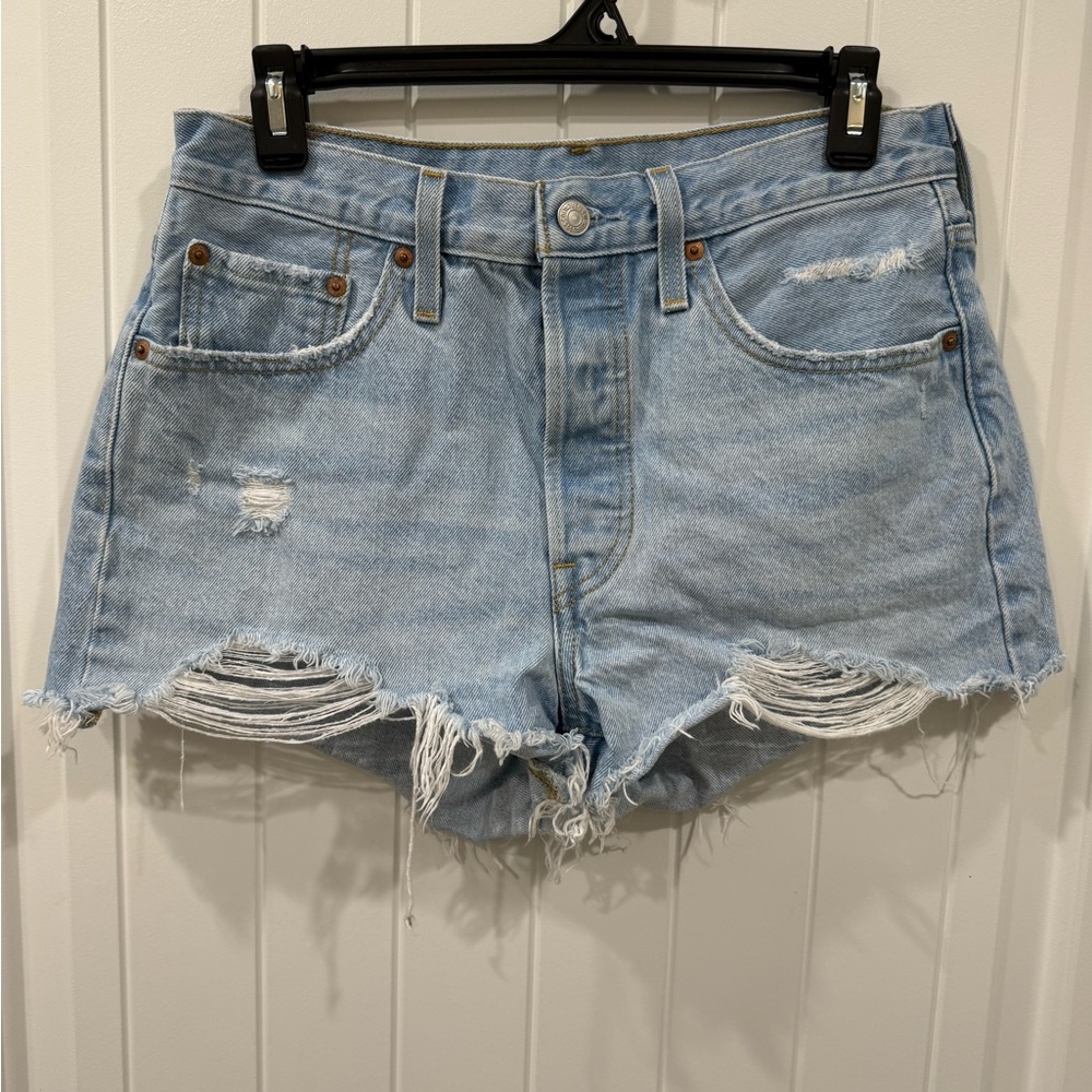 Levi's Light Blue Distressed Jean Shorts
